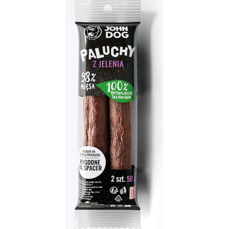 John Dog  Leckerlis - Premium-Sticks 98% Fleisch  2er-Packung - Hirschfleisch-Sticks 2 Stück.