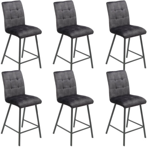 JOHN - Lot de 6 Tabourets de Bar Capitonnés Gris
