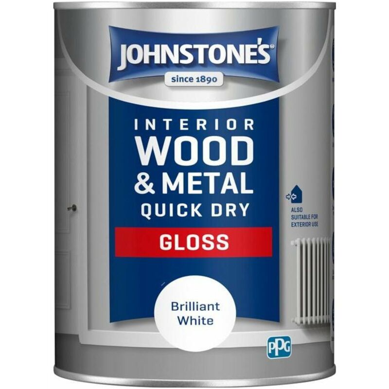 Interior Wood and Metal Quick Dry Gloss Paint 1.25L - Brilliant White - Johnstone's
