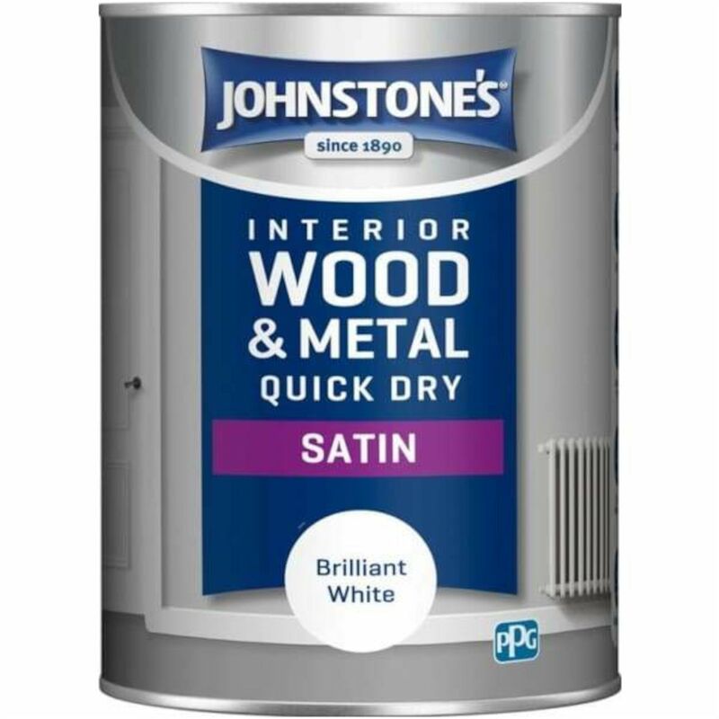 Interior Wood and Metal Quick Dry Satin Paint 1.25L - Brilliant White - Johnstone's
