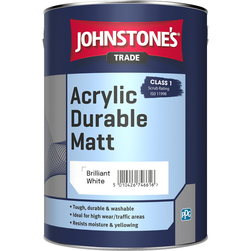 Johnstones Trade Acrylic Durable Matt - Brilliant White - 5 Litre