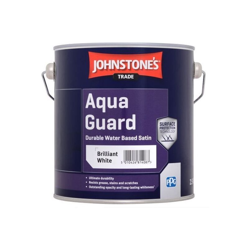 Johnstone's - Johnstones Trade Aqua Guard Durable Water Based Satin Brilliant White - 1 Litre - Brilliant White