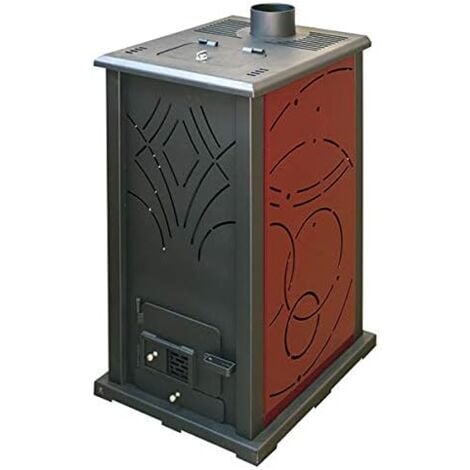 JOIMA - Poêle à Biomasse Granulé-Marc d'olive Modèle ECO NOVA 10 kW. Fonctionne sans lumière. Couleur Bordeaux