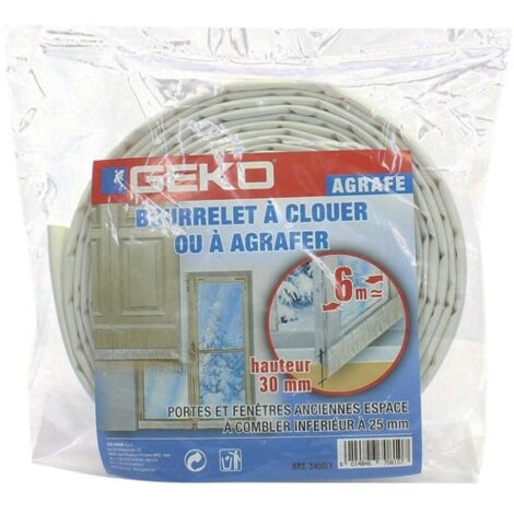 Joint à clouer PVC 30mm x 6m – Pour portes et fenêtres – Isolation thermique – Réduit les courants d'air et infiltrations – Geko - 30mmx6m
