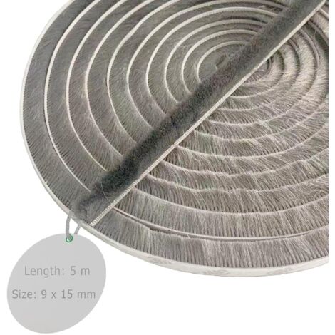 Joint Brosse Porte, 5 M x 9 mm x 15 mm, Gris, Joint Fenetrepour Lsolation Phonique Porte,  Joint Brosse Moustiquaire