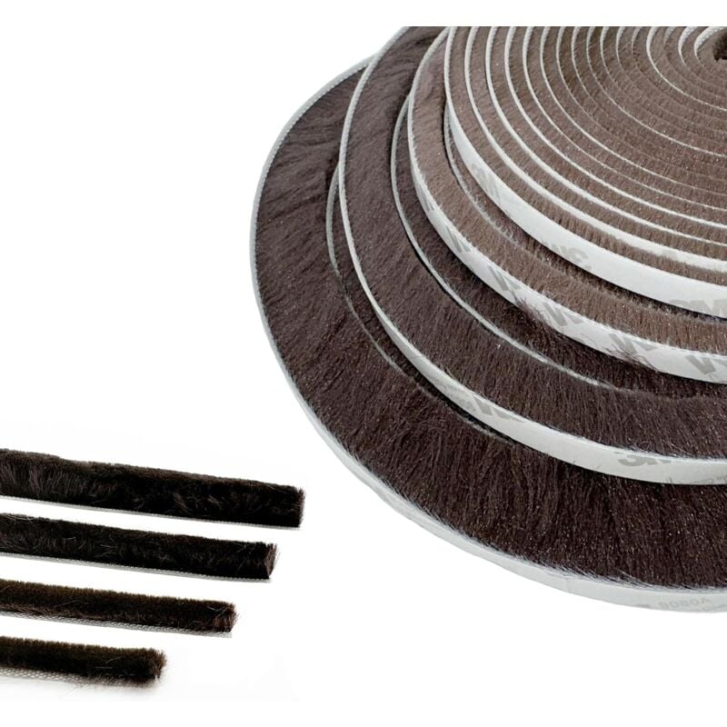Joint Brosse Porte, 5 M(L) x 9 mm(B) x 23 mm(D), Brun, Joint Fenetrepour Lsolation Phonique Porte, Joint Brosse Adhesif, Joint Brosse Porte