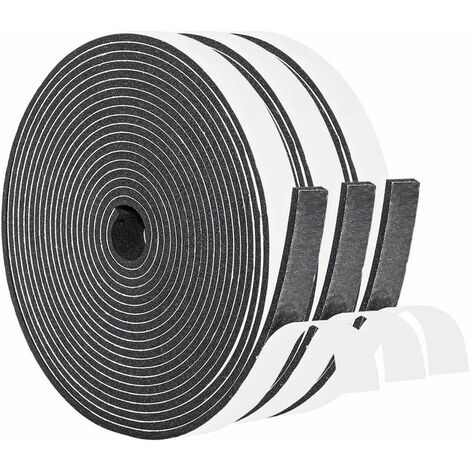 Joint Caoutchouc Porte 3 Rouleaux 12mm(l) x3mm(H) x15m(L) Ruban Adhésif à Cellules Fermées Automobile Fenêtre Porte Preuve de Collision Joint Auto-adhésives Noir(chacun 5m)