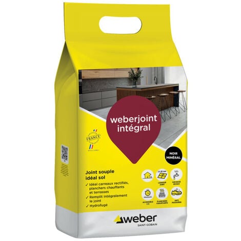 WEBER SAINT GOBAIN Joint carrelage hydrofugé, 5kg, noir minéral, spécial carreaux rectifiés, planchers chauffants et terrasses ,Weberjoint intégral, de largeur de 2 à 20 mm, WEBER