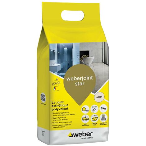 WEBER SAINT GOBAIN Joint carrelage hydrofugé décoratif, Rotin, 5 kg, spécial intérieur et extérieur,Mortier, largeur 2 à 10mm, WEBERJOINT STAR, WEBER