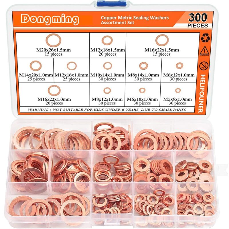 Joint Cuivre,Joint Cuivre Vidange,Joint Vidange,Jeu de bagues d'étanchéité en cuivre de 300 pièces, kit d'étanchéité en cuivre avec 12 tailles de