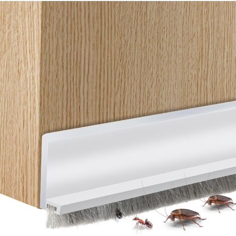 Joint de bas de porte intégré avec brosse, joint de porte autocollant, insonorisant et insectifuge (grand, blanc)