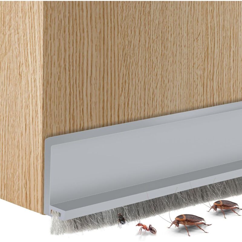 Joint de bas de porte intégré avec brosse, joint de porte autocollant, insonorisant et insectifuge (grand, gris)