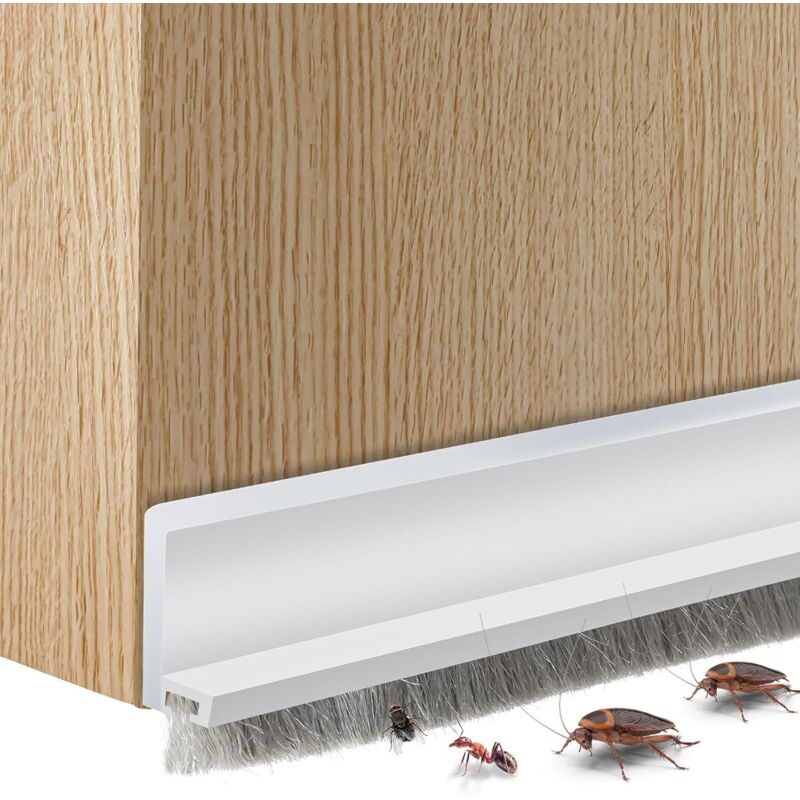 Joint de bas de porte intégré avec brosse, joint de porte autocollant, insonorisant et insectifuge (petit, blanc)