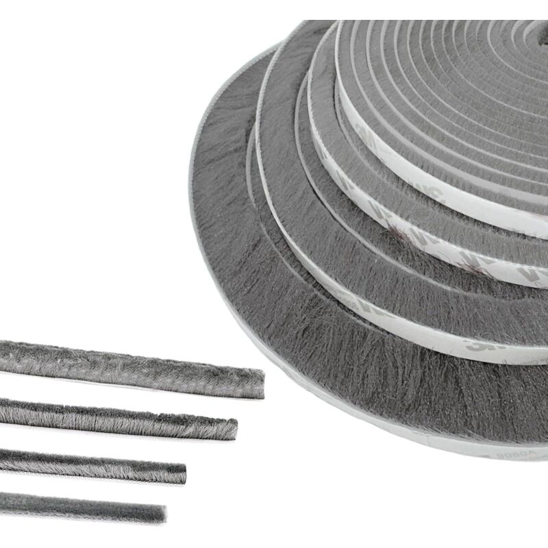 Joint de brosse de porte, 1m (l) x 9 mm (l) x 23 mm (p), gris, joint de porte et de fenêtre insonorisé, joint de brosse adhésif