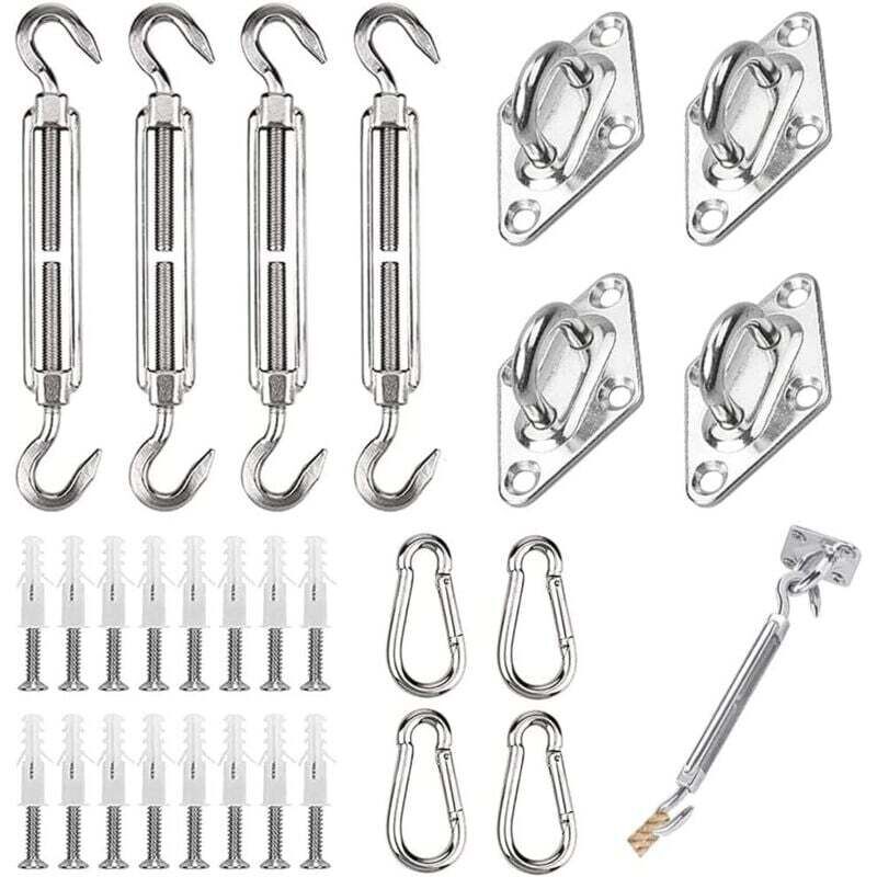 Kit de Fixation pour Voile d'Ombrage 44 Pièces Inoxydable Montage Triangle Carré Rectangle
