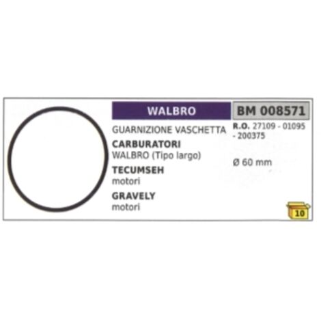 Joint de cuve de carburateur WALBRO type large TECUMSEH - moteur GRAVELY