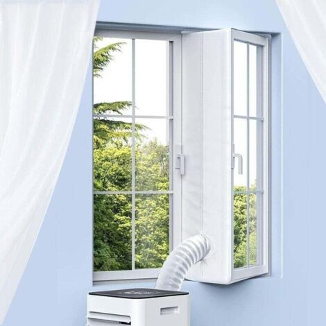 Joint de fenêtre de climatiseur, joint de fenêtre étanche pour climatiseurs mobiles, sèche-linge, kit de joint de fenêtre AC portable de 400 cm avec fermeture éclair et fermeture adhésive