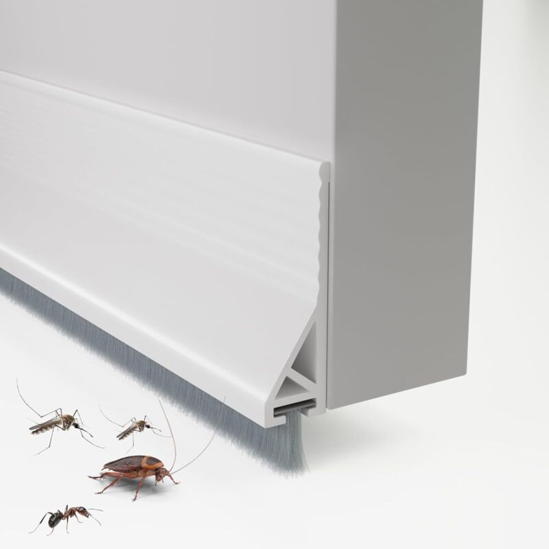 Joint de porte avec brosse pour bas de porte extérieurs et intérieurs, insonorisant, coupe-vent et anti-poussière (100 cm,Blanc)
