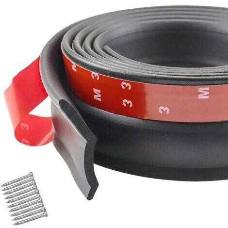 Joint de porte de garage universel de 3 m, bande d'étanchéité en caoutchouc pour porte de garage multifonction, bande d'étanchéité pour bas de porte de garage avec clous