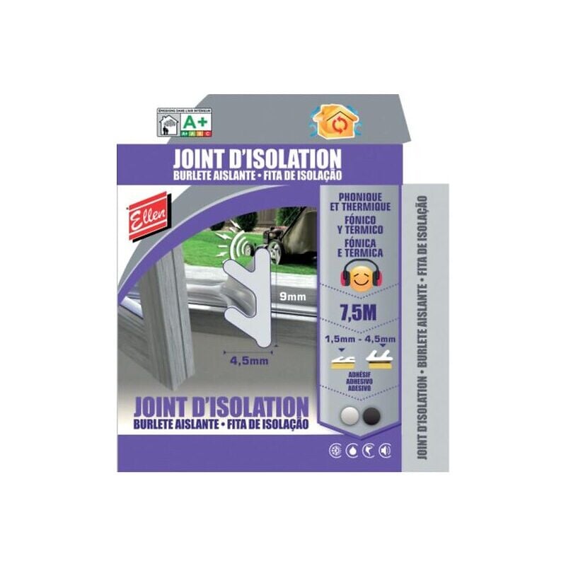 Joint d'isolation pour menuiserie - finition blanc - pour espaces de 1,5 à 4,5 mm - largeur 9 mm - longueur 7,5 m Ellen