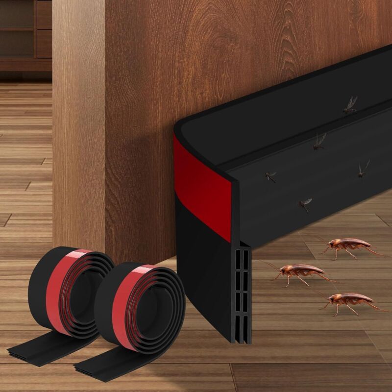 Joint de porte - Joint de porte, étanche, antibruit, anti-insectes, isolant thermique, facile à installer (noir) 2 m
