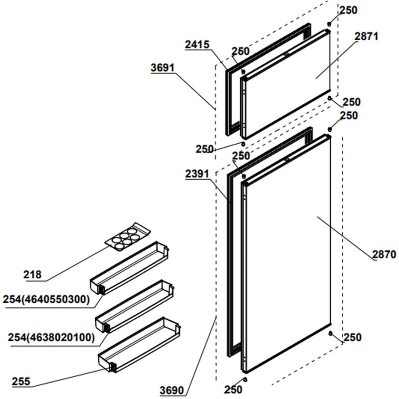 Beko - Joint de porte (partie réfrigérateur) repère 2391