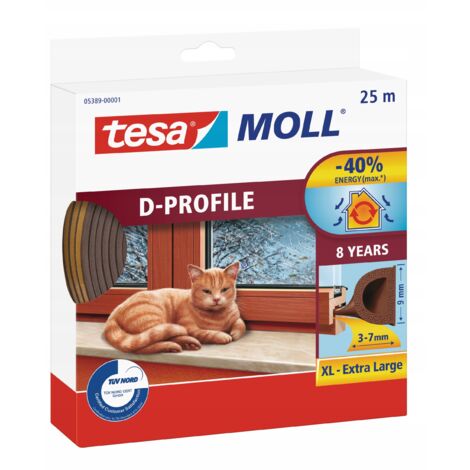 Joint d'étanchéité autocollant en caoutchouc TESA pour fenêtres et portes, marron, diamètre 9 mm x 25 m