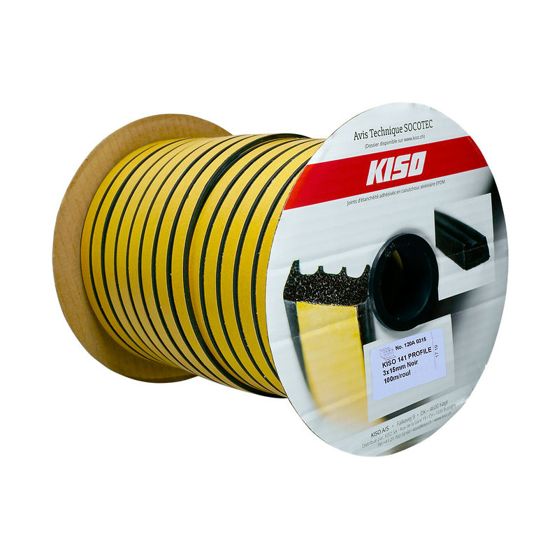 Joint d'étanchéité Kiso 141 en epdm vitrage/châssis épaisseur 3 x largeur 15 mm en bobine de 100 ml coloris brun Kiso