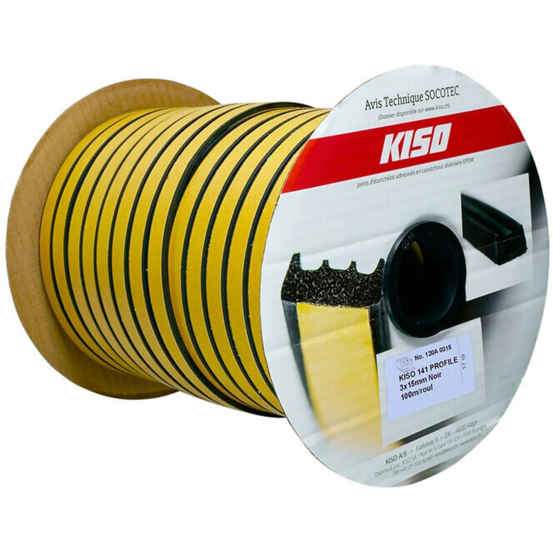 Joint d'étanchéité Kiso 141 en epdm vitrage/châssis épaisseur 3 x largeur 12 mm en bobine de 150 ml coloris brun Kiso