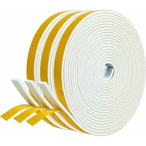 Joint d'étanchéité pour portes et fenêtres, 3 rouleaux, dimensions 12 mm x 3 mm x 5 m, bande d'étanchéité isolante thermique en mousse de caoutchouc, antichoc et coupe-vent, protection meubles/murs/po