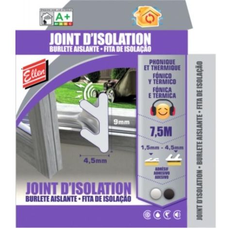 Joint d'isolation pour menuiserie - finition blanc - pour espaces de 1,5 à 4,5 mm - largeur 9 mm - longueur 7,5 m - Blanc