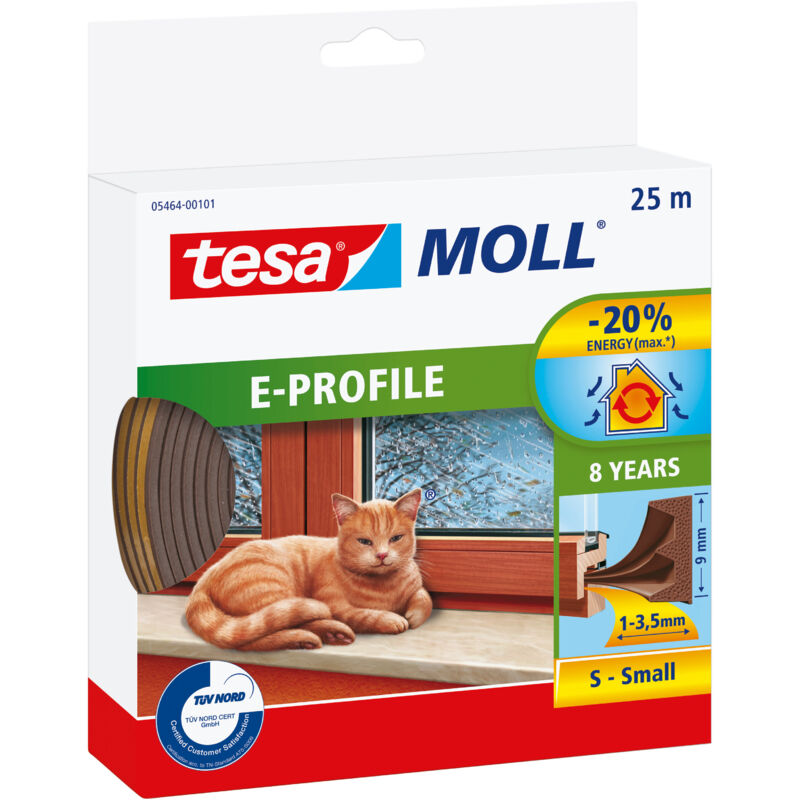 Joint de fenêtre autocollant Tesa moll® (1 x 25 m) - Profil e : 9 mm x 4 mm - marron