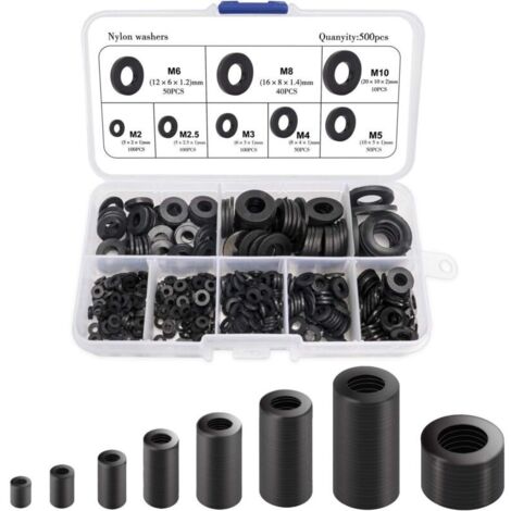Joint En Nylon En Plastique, Joint Rond 500pcs Joint Noir, Compatible Avec M2 M2.5 M3 M4 M5 M6 M8 M10