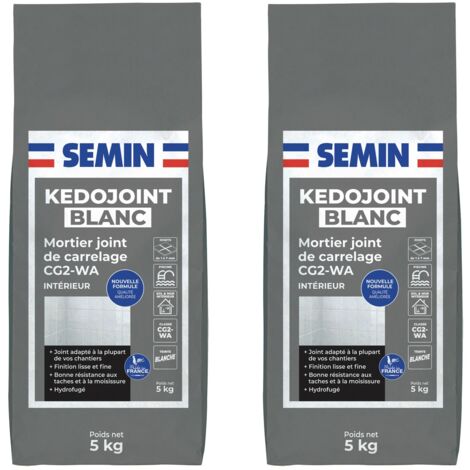 Joint en Poudre Blanc pour Carrelage Semin, Kedojoint Blanc, Intérieur, sac de 5 kg, lot de 2