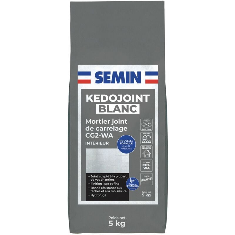 Joint en Poudre Blanc pour Carrelage Semin Kedojoint Blanc, Intérieur, sac de 5 kg