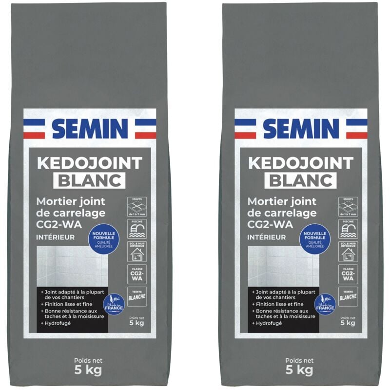 Joint en Poudre Blanc pour Carrelage Semin Kedojoint Blanc, Intérieur, sac de 5 kg, lot de 2