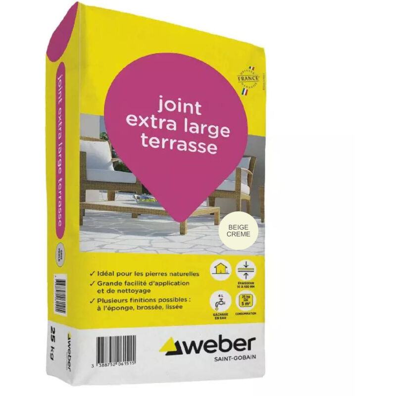 Joint extra large pour terrasses beige crème 25 kg - idéal dallages , pierres naturelles - Weber