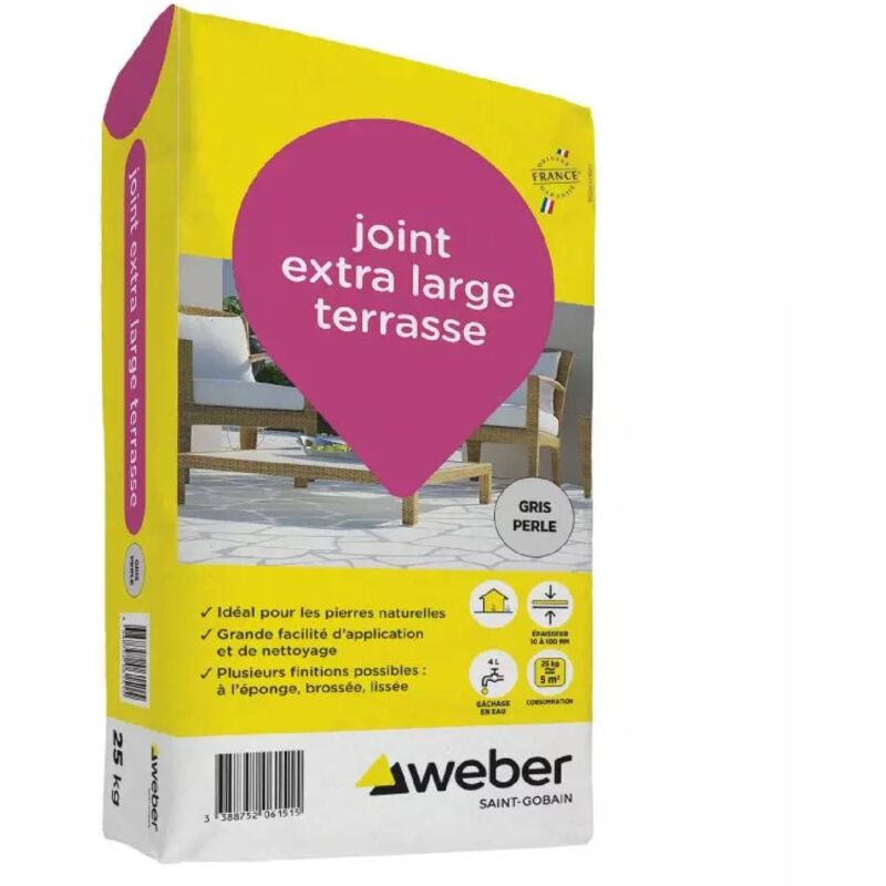 Joint extra large pour terrasses gris perle 25 kg - idéal dallages , pierres naturelles - Weber