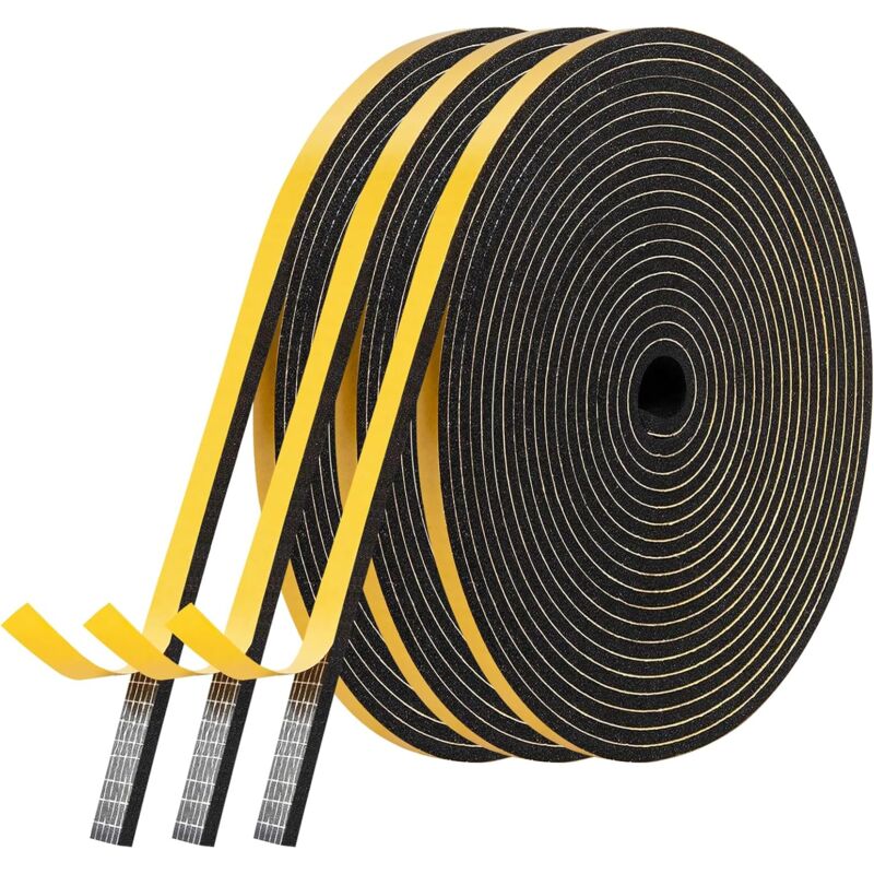 Joint Fenetre Isolation, Joint Porte Mousse Adhésif 3 Rouleaux 6mm x 3mm x 5m Multi-fonction Caoutchouc Calfeutrage Joint Antichoc d'Isolation