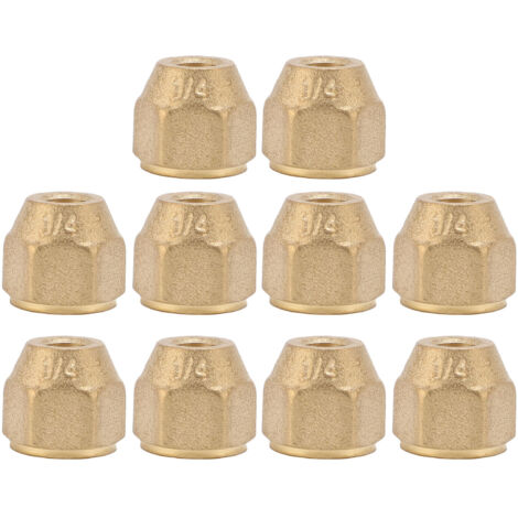 Joint flare 1/4 Inch pour tube cuivre air conditionné - 10 pièces - Écrou flare renforcé en cuivre brassé, résistant à 150 PSI