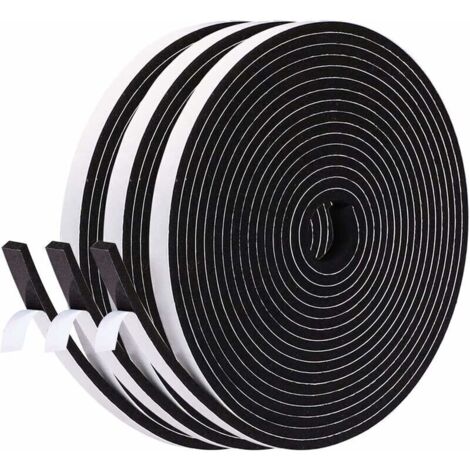 Joint Isolation Fenêtre en Mousse Adhésif, Joint Porte Entrée en Caoutchouc Antioxydant, 6mm X 3mm,15M total, Joint Phonique Multiusage Coupe Vent, Évite Froissement d'Article et Meuble, Noir