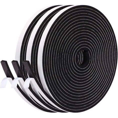 Joint Isolation Fenêtre en Mousse Adhésif, Joint Porte Entrée en Caoutchouc Antioxydant, 6mm X 3mm,15M total, Joint Phonique Multiusage Coupe Vent, Évite Froissement d'Article et Meuble, Noir