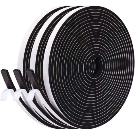 Joint Isolation Fenêtre en Mousse Adhésif, Joint Porte Entrée en Caoutchouc Antioxydant, 6mm X 3mm,15M total, Joint Phonique Multiusage Coupe Vent, Évite Froissement d'Article et Meuble, Noir