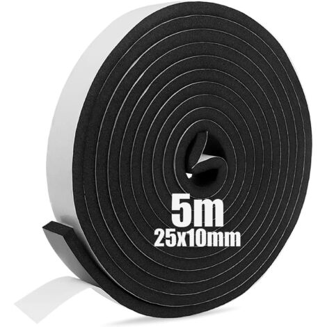 Joint Mousse Adhésif - 5m - Caoutchouc CR Et Néoprène - Isolation Phonique Et Thermique - Pour Porte Fenêtre Et Meuble - Noir 2,5cm X 1cm