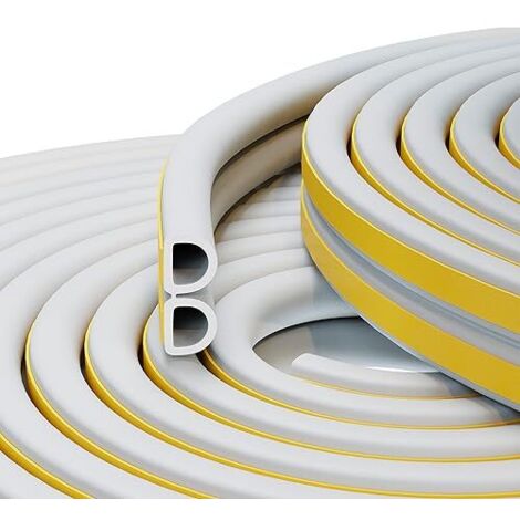 Joint Porte Isolation D-Profil, Bande de Joint d'Étanchéité en Caoutchouc 9mm(L) X 6mm(H), Mousse Adhesive, Calfeutrage Fenetre pour Preuve de Collision, Anti-Froid, Antichoc 5M (Blanc)