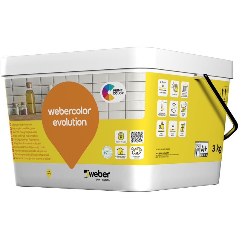 Joint pour carrelage, blanc, prêt à l'emploi, 3kg, spécial cuisine et salles de bains, webercolor evolution, weber
