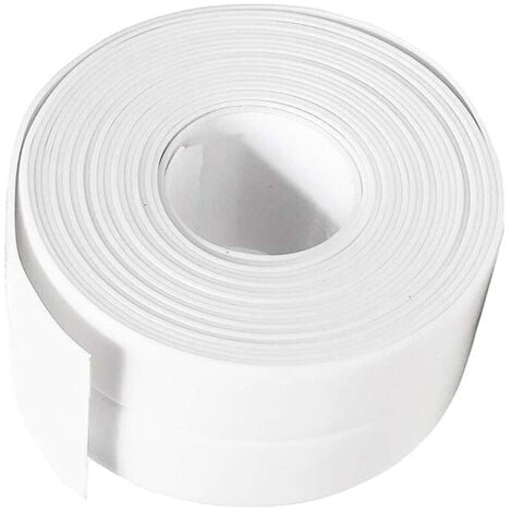 Joint Silicone Blanc Salle de Bain, Ruban d'étanchéité,Bande Etancheite Autocollanteétanche PE pour Baignoire,Douche,Toilettes,Cuisine,Evier,Sol,Mur,Coin de Protection-Blanc
