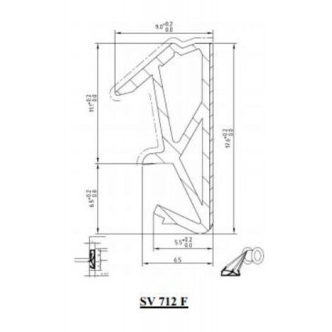 Joint sur ouvrant en TPE SV 712 F pour rainure de 4-4.5 mm et jeu de 12 mm finition noir en carton de 100 ml - KISO