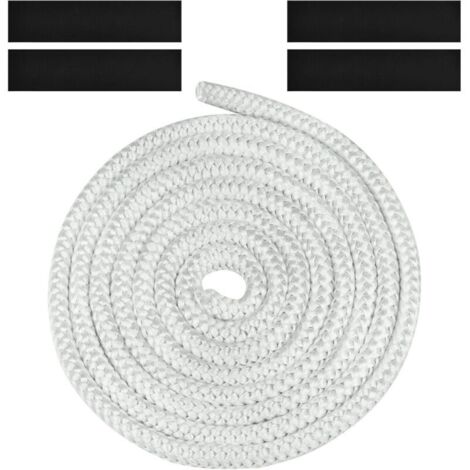 Joint Tressé pour Insert et Poêle, 10mm x 3m Joint en Fibre de Verre avec 4 Ruban,pour Poele a Bois, Cheminée,Blanc