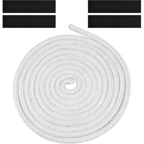 Joint Tressé pour Insert et Poêle, 8mm x 3m Joint en Fibre de Verre avec 4 Ruban,pour Poele a Bois, Cheminée,Blanc